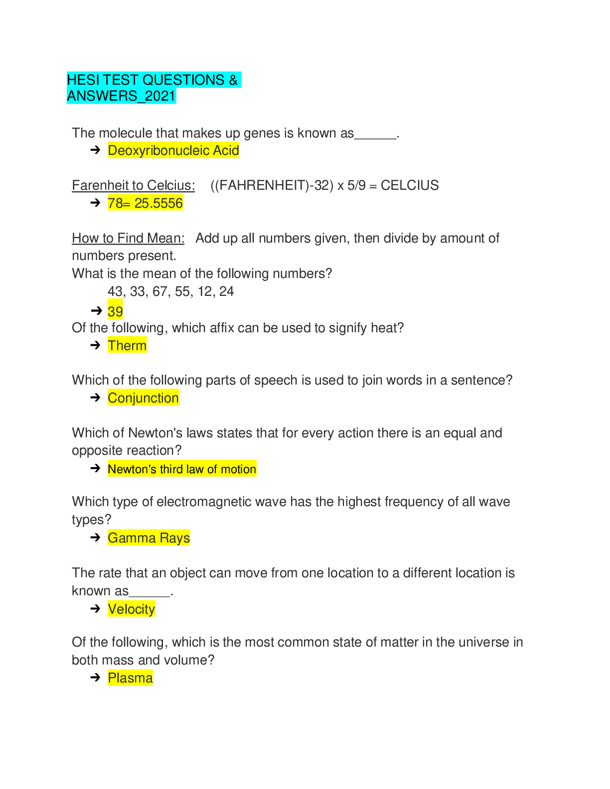 Preview image for 2021 HESI-A2-TEST-Q&A-Elaborated